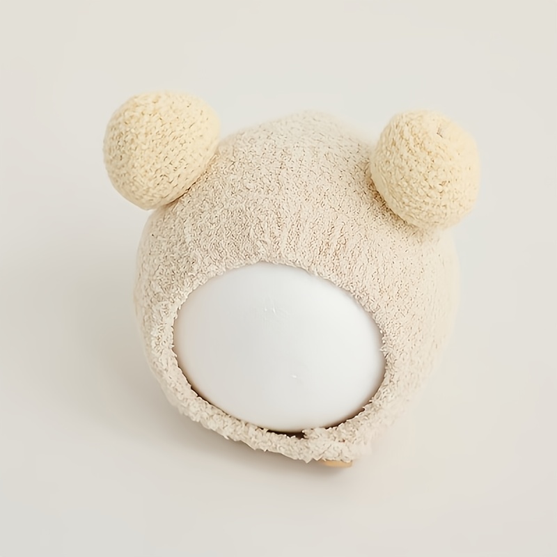 1pc Adorable Plush Bear Knit Hat For - Soft Warm Winter Cap With Cute Bear Ears, Cozy Christmas Outfit Accessory, Hand Washable Baby Hat For (multicolor)