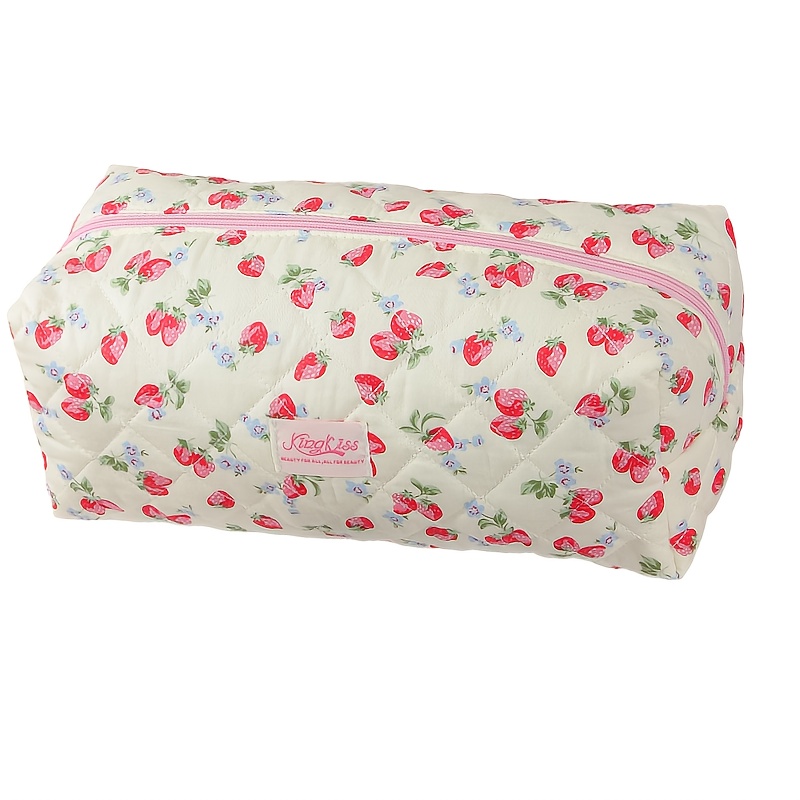 TEMU [hair Dryer Additions] Flower Strawberry Quilted Large Capacity Hair Dryer Bag, Large Capacity, Foldable, Large Opening, Soft Fabric Quilted