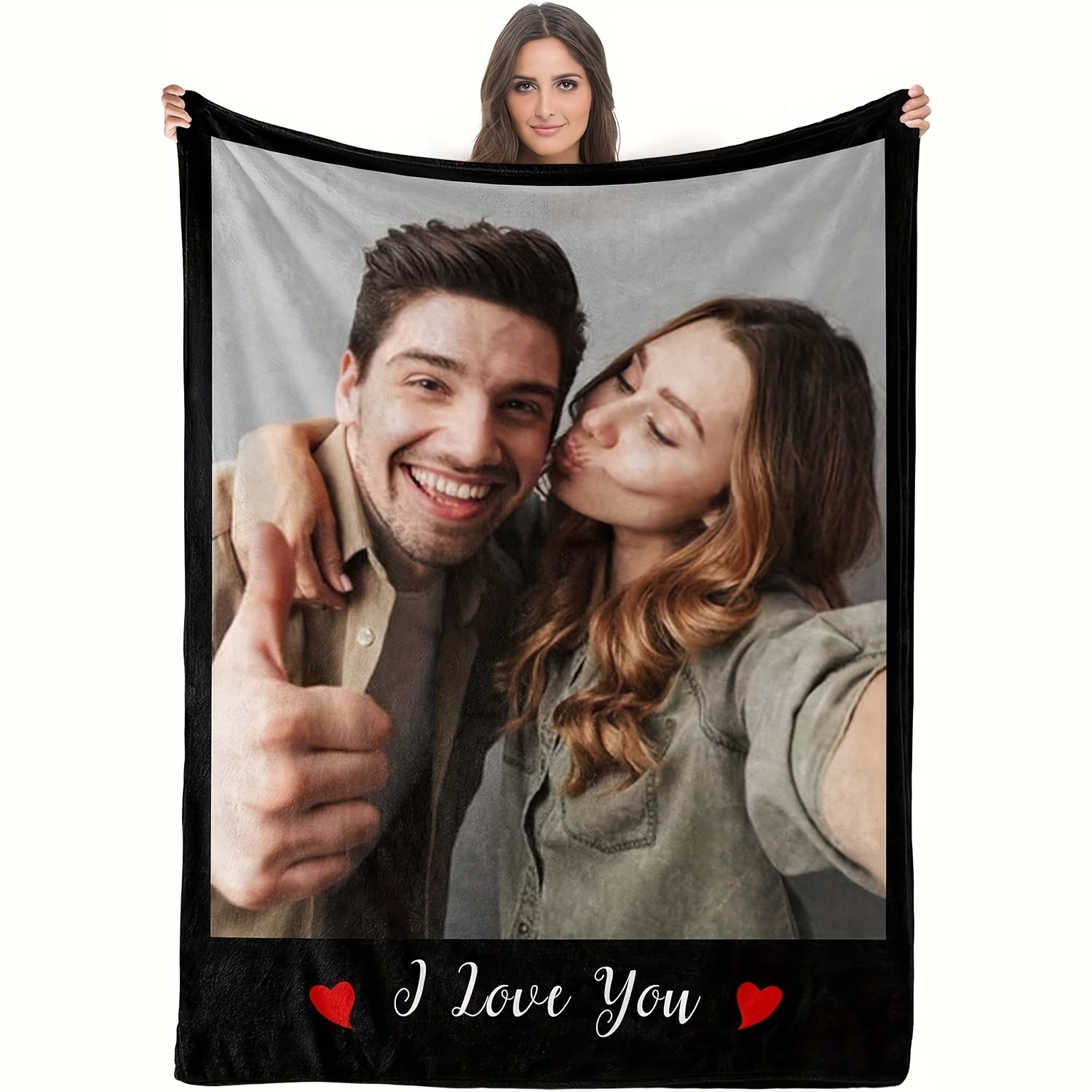 

Custom Love Photo Flannel Throw Blanket - Personalized Fleece, Hypoallergenic, Machine Washable, Cozy Digital Print Blanket For Sofa, Bed, Camping, Multipurpose Gift For