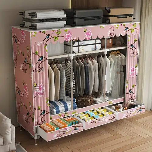 *'*-Saving And Aesthetically * Bedroom Cabinet Features a Sturdy Top for Storage, Multifunctional Compartments for Organizing Clothes, a Thick Patterned Fabric Cover, And Large Capacity Drawers, ... *'*-Saving And Aesthetically * Bedroom Cabinet Features a Sturdy Top for Storage, Multifunctional Compartments for Organizing Clothes, a Thick Patterned Fabric Cover, And Large Capacity Drawers, ...
