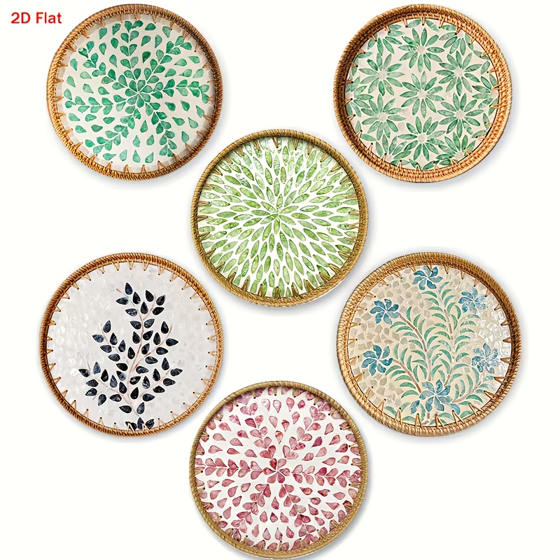 TEMU 2d Plane A Set Of 6 Wooden Coasters With Woven Patterns, Suitable For Bars, Family Gatherings, Cafes And Offices. Suitable For Occasions,