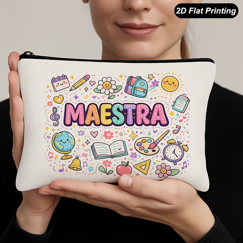 TEMU 1pc Teacher Quote Makeup Pouch For Women, Gift Bags For Women, Double-sided Printed Cosmetic Bag With Zipper For Travel Toiletries Cxf1218hzb164