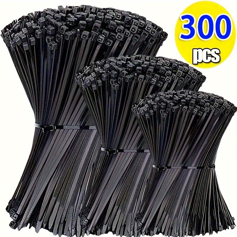 

300pcs 4/6/8in Black Nylon Tie, Adjustable Self-locking Binding Tape, Zipper Tie For Fixing And Binding