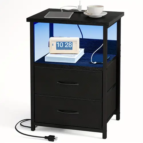 1 2pcs nightstand display stand led nightstand 2 set with charge station fabric storage drawers with pu storage table for kitchen bedroom living room multiple colors and multiple styles