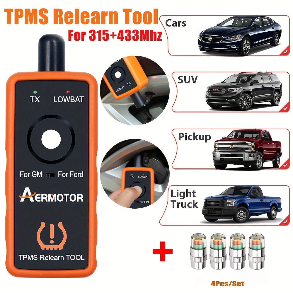TEMU Aermotor 2 In 1 Plus Super Tire Pressure Monitor Reset Tool With 4pcs Tire Caps For Ford For Gm Automotive Tire Pressure Monitor Reset Tool 2in1 Activation Tool