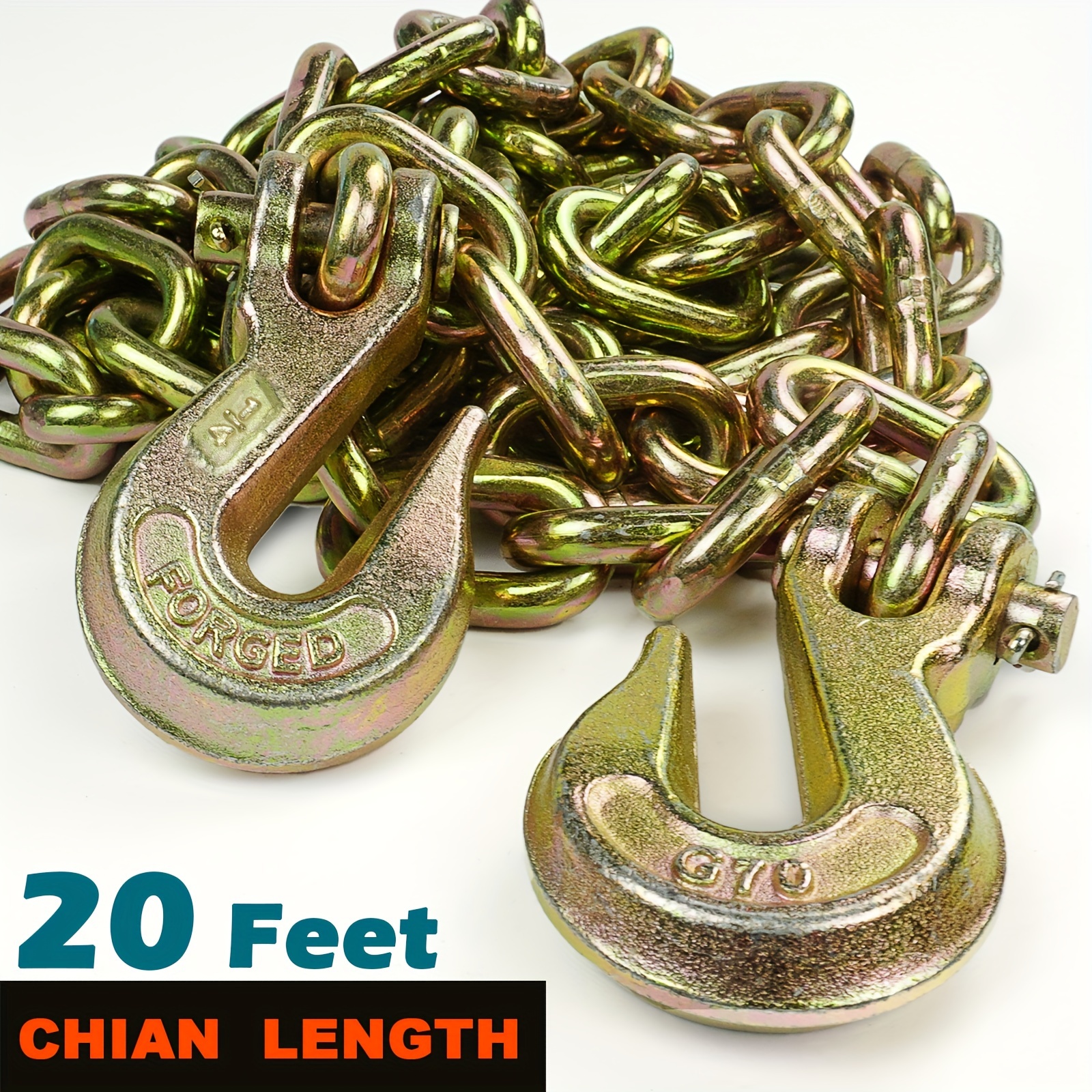 

Transport Binder Chain 1/4'' X20' Grade 70 Tow Chain With 2 Clevis Grab Hooks, 3150 Lbs Working Limit, For Transporting Towing And Tie Down For Trailer Or Truck