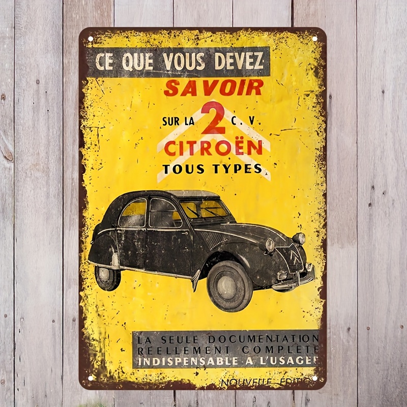 

Panneau métallique vintage 2CV AD - Décoration murale en fer pré-percée et résistante aux intempéries pour garage, bar, cave - Décoration automobile rétro 8x12 pouces