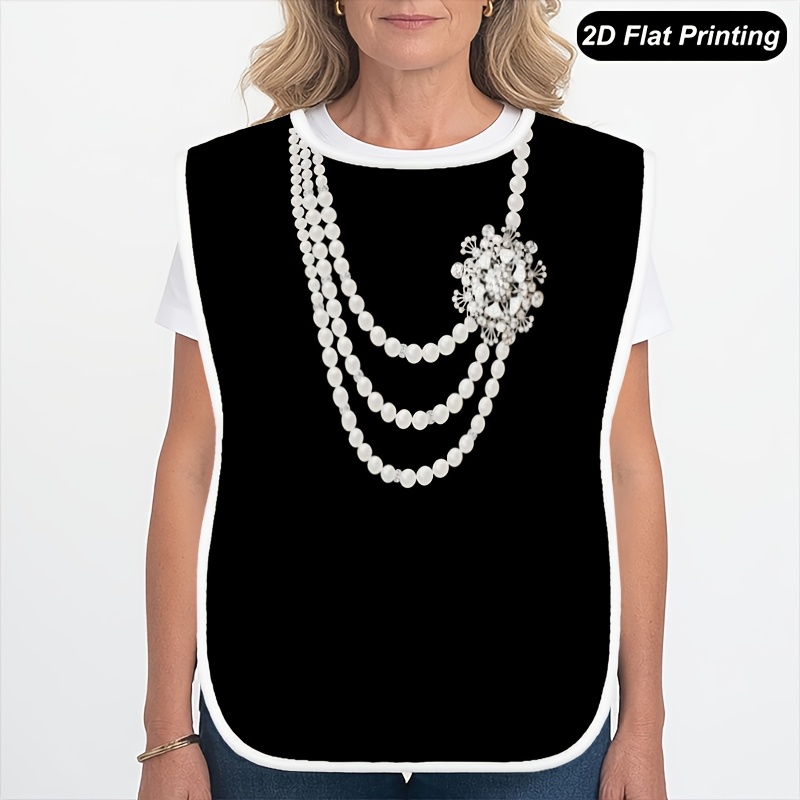 TEMU 1pc Adult Bibs For Women Men And Elderly, Pearl Necklace 2d Flat Print Dining Apron, Feeding Bib For Adults, Parties, Dining, And Home Use,