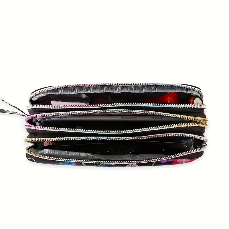 three layer zipper clutch long wallet classic vintage floral pattern coin purse classic womens wallet details 4