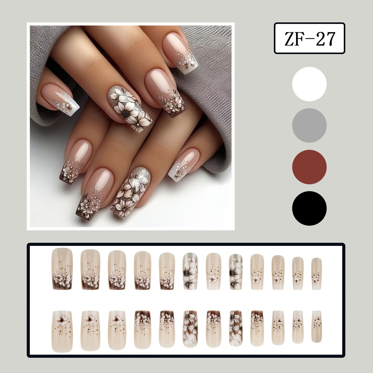 24pcs Of Chinese Style Retro European Style False Nails With Sparkle
