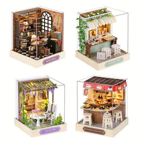 1pc diy wooden dollhouse kit with dust cover puzzle handmade toy tiny decorations christmas thanksgiving birthday gift without batteries