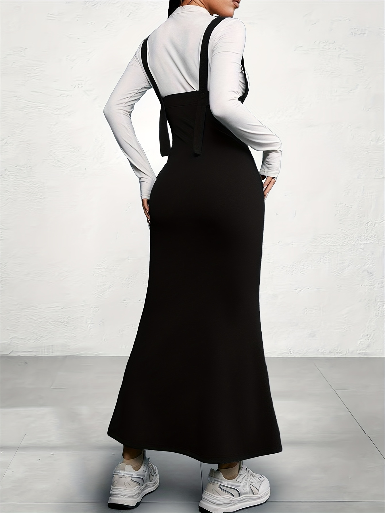 womens elegant solid color black sleeveless dress long - Temu Nigeria