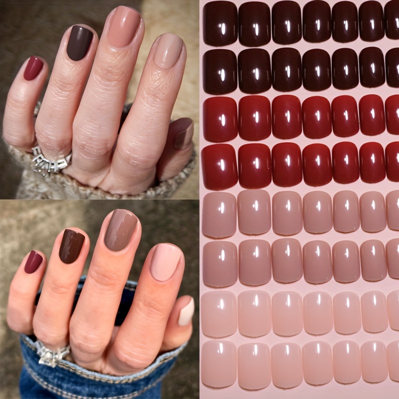 

96pcs Solid 4different Nude Colors Wearable Nail Art Lovely Short Square Fake Nails Detachable Finished False Nails Press On Nails With Storage Box As New Year Gift For Women And Girls Nail Supplies