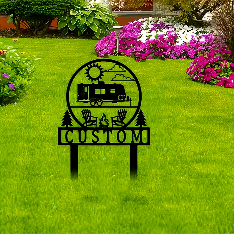 TEMU Personalized Metal Camping Sign Compatible For Rv/ Van - Custom Name & Date/initials - Outdoor Suitable For Lawn Display, Family Name Sign,