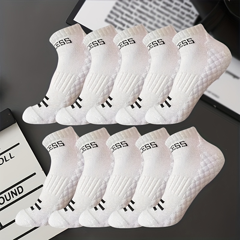 Image of 10 Pairs Spring Summer New Breathable Sweat-absorbing Comfortable Letter Men Women Same Style Short Socks, Sweat-resistant