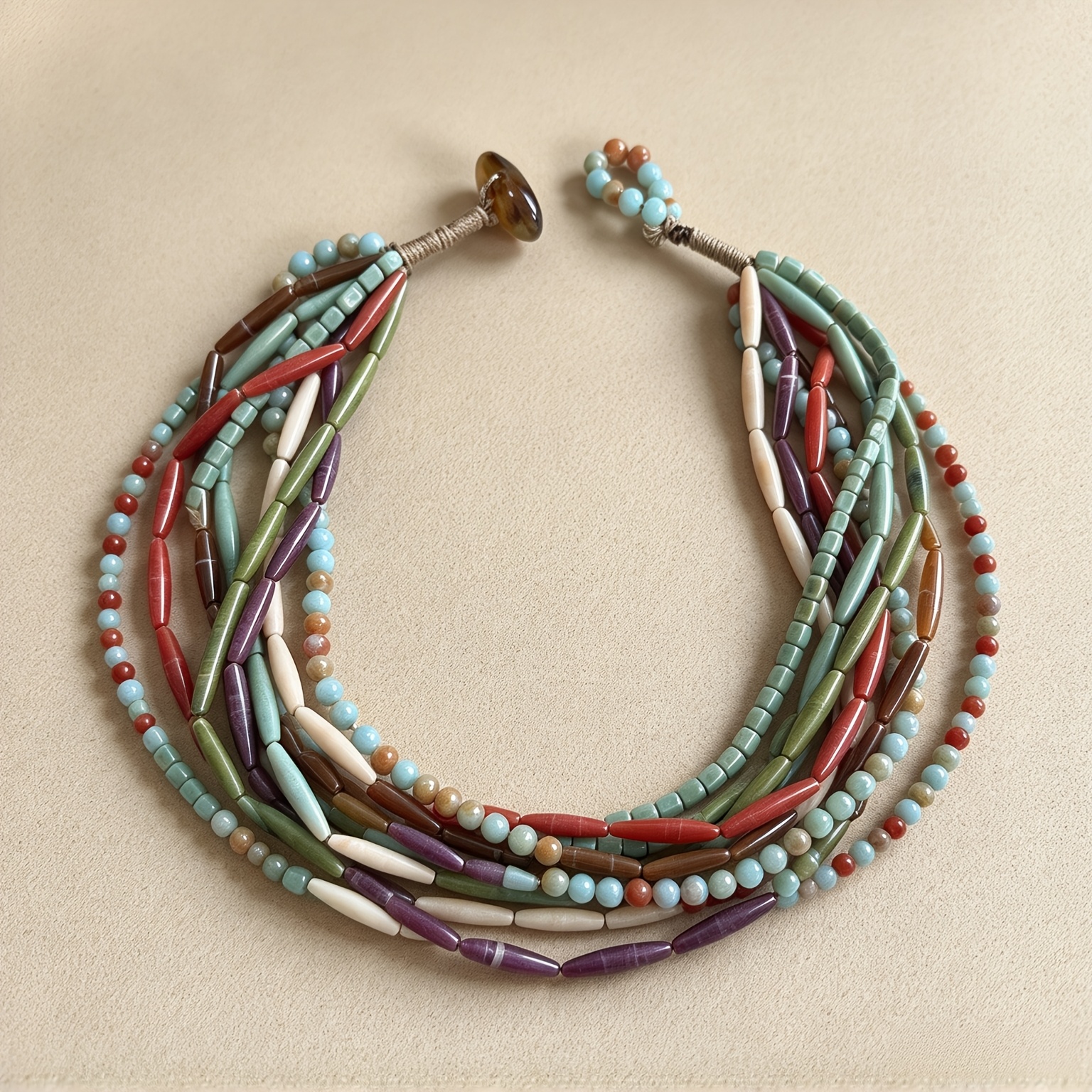 Bohemian Multi-Layer Beaded Necklace with August Birthstone