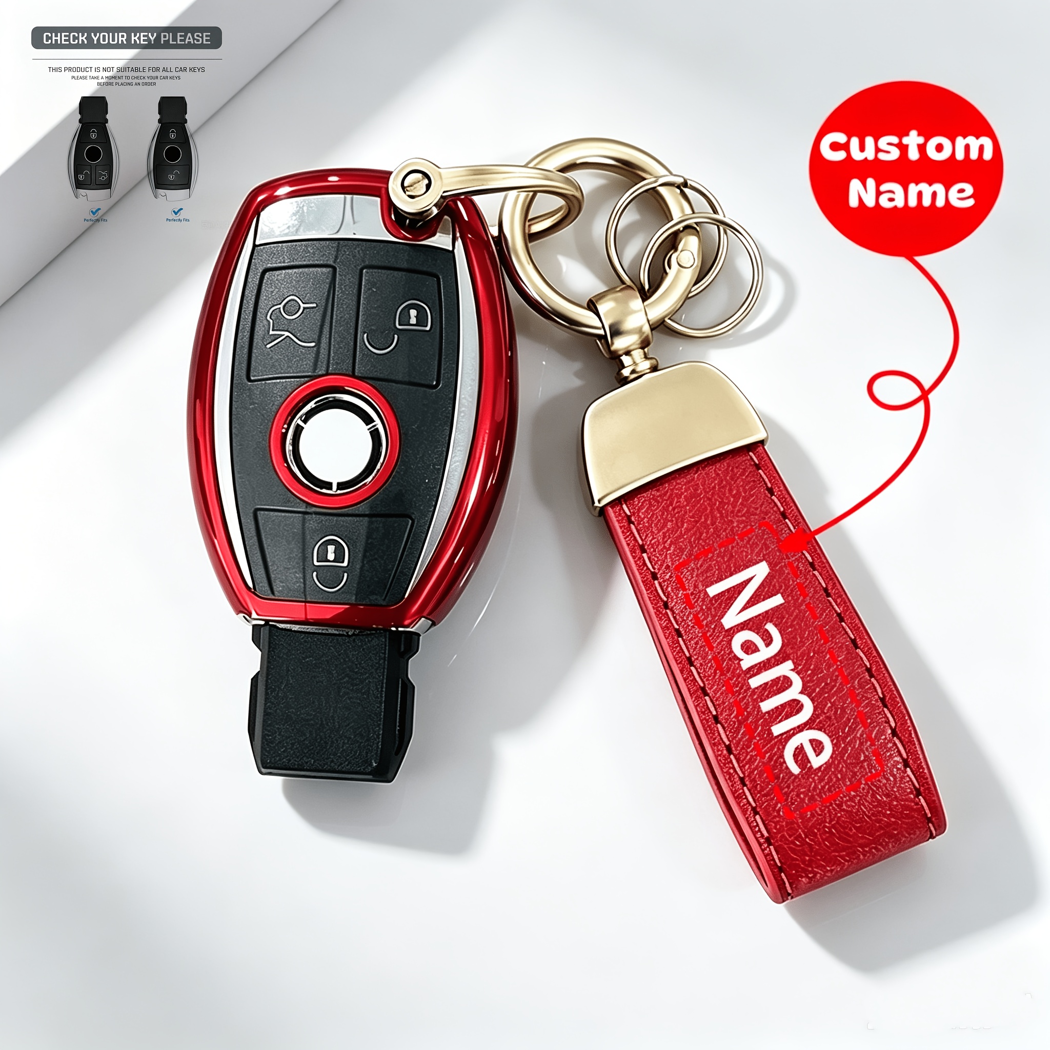TEMU Custom Engraved Name/text For Mercedes-benz Car Key Shell Cover Compatible For A/b/c/e/, Glc, , Key Fob Case - Tpu Case With Anti-scratch