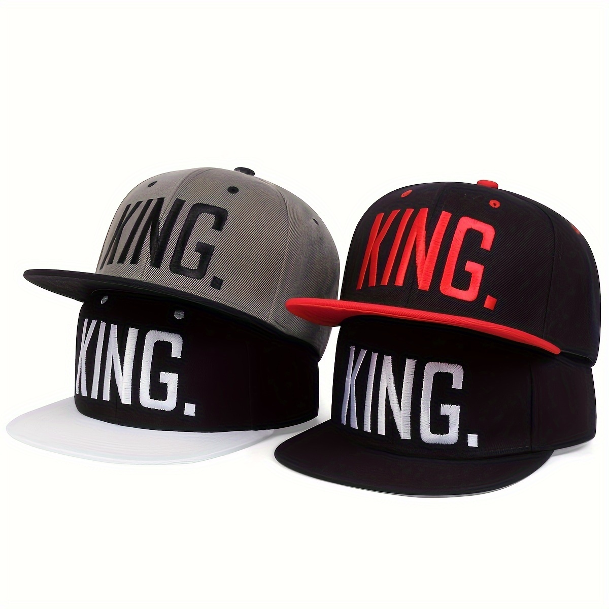 

King Embroidered Snapback Hat Hip Hop Color Block Unisex Baseball Cap Casual Sunshade Dad Hats For Women Men