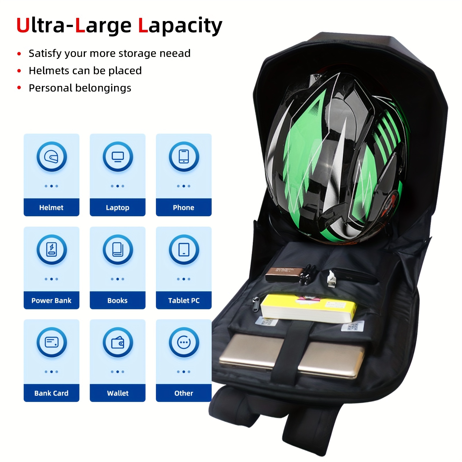   knight led motorcycle backpack with eye hard case riding helmet backpack diy motorbike laptop bag waterproof large size 19inch