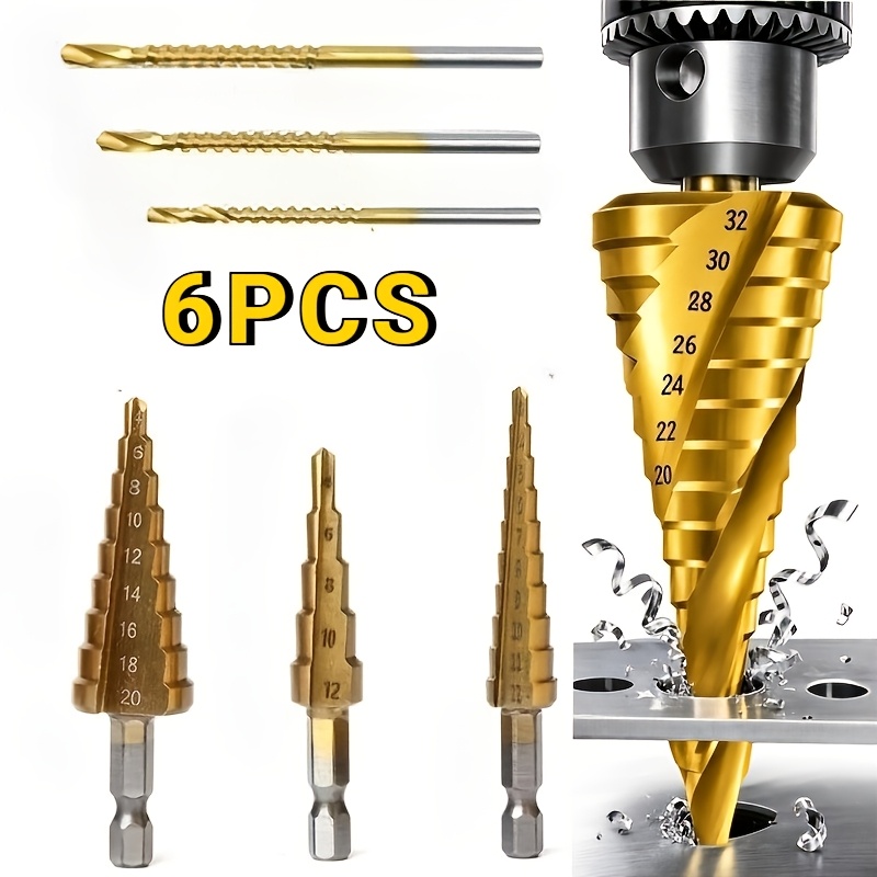 TEMU 6pcs Coated Hss Drill Bit Set, With 3pcs Twist Drill Bits And 3pcs Straight Drill Bits, Anti-corrosion, Clear Size And . Used For Drilling Metal