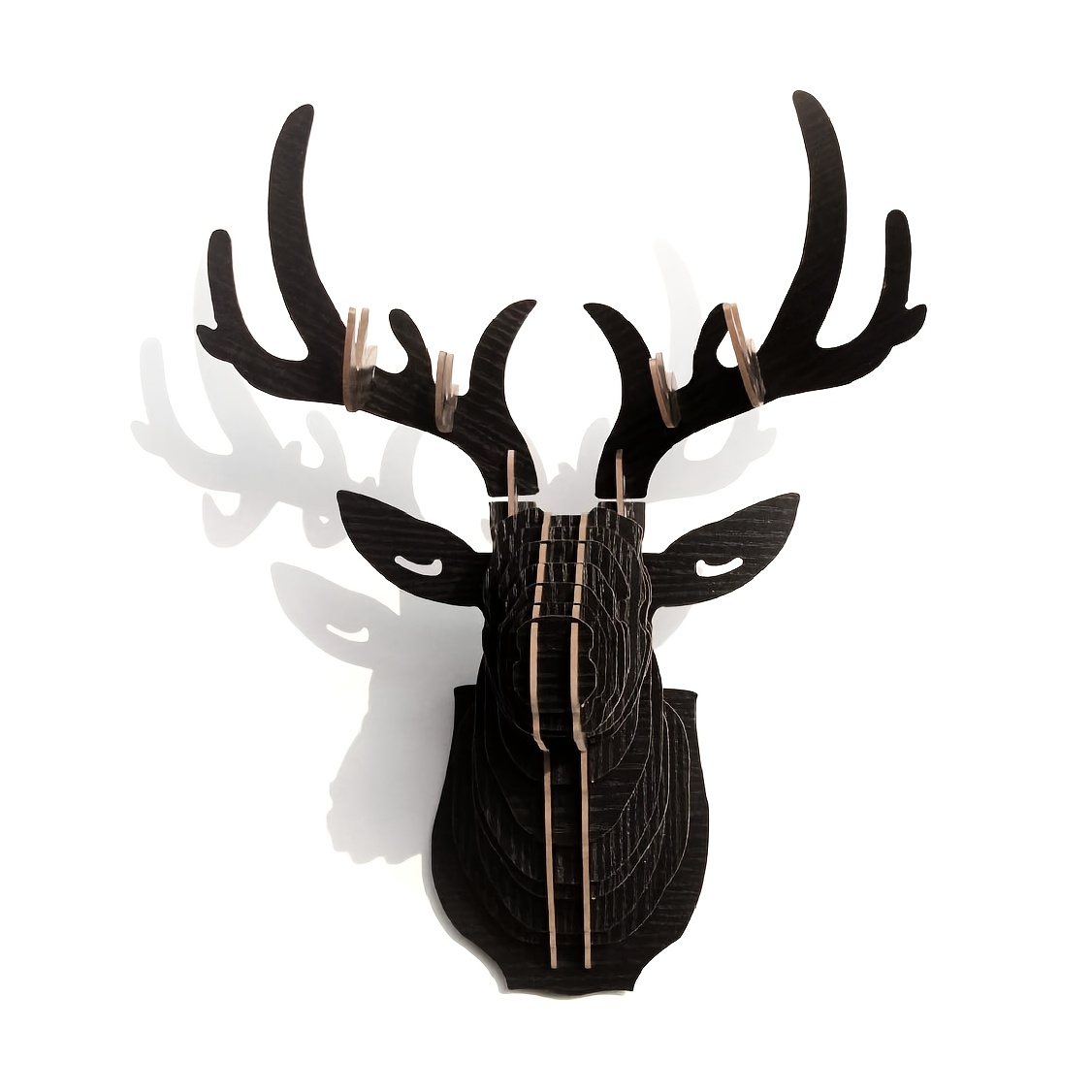 TEMU Art 3d Home Decoration Sculpture, Unique Deer Head Wood Wall Sculpture Ornament Art Wall Hangings Decoration. Indoor Living Room Wall Art Home