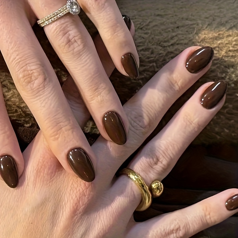 TEMU Ensemble de 30 pièces - Courtes pointes d'ongles foncées brillantes - Pointes d'ongles prédécoupées, faciles à appliquer et pour le An et les