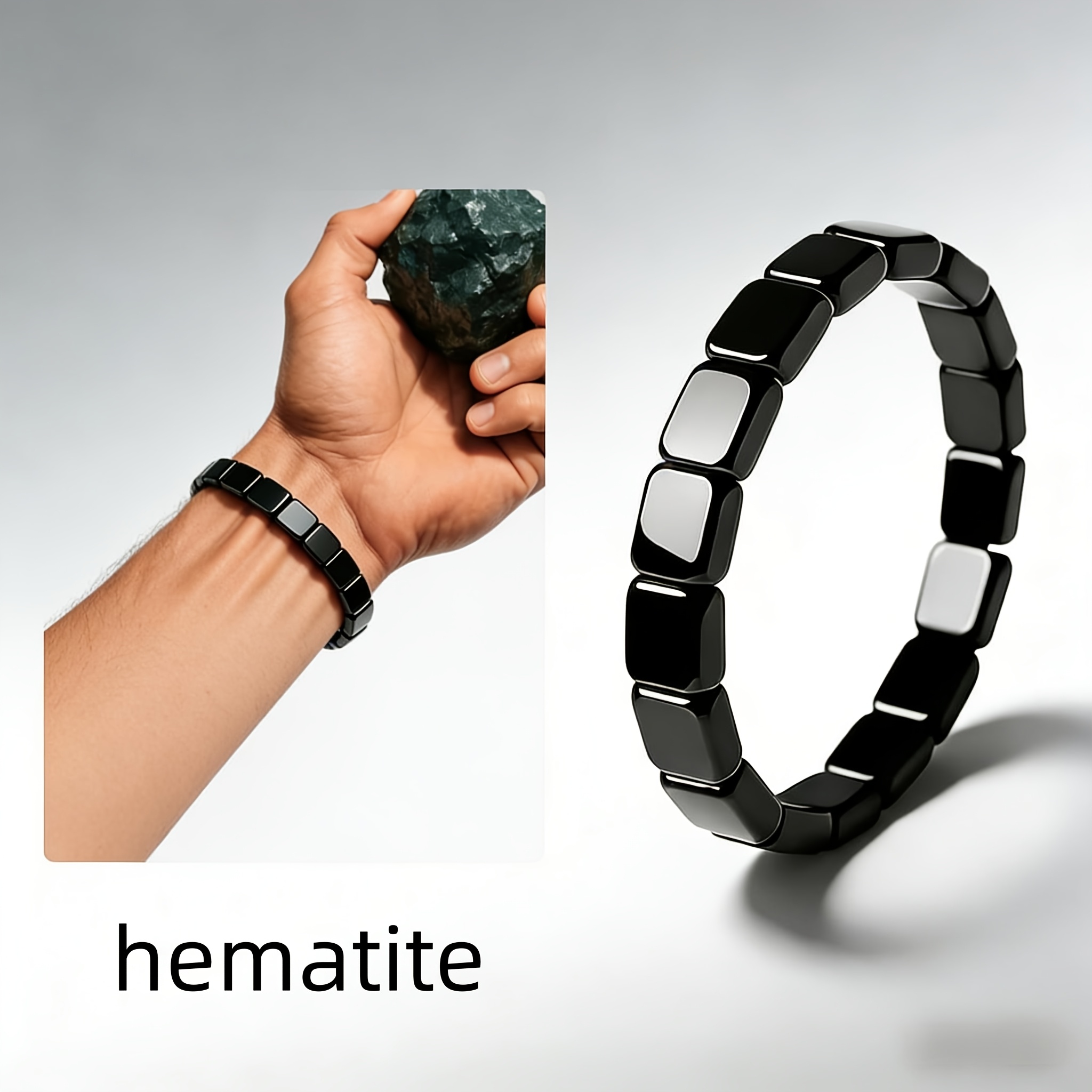 3pcs Hematite Bracelet Set, Unisex Stackable Wristwear