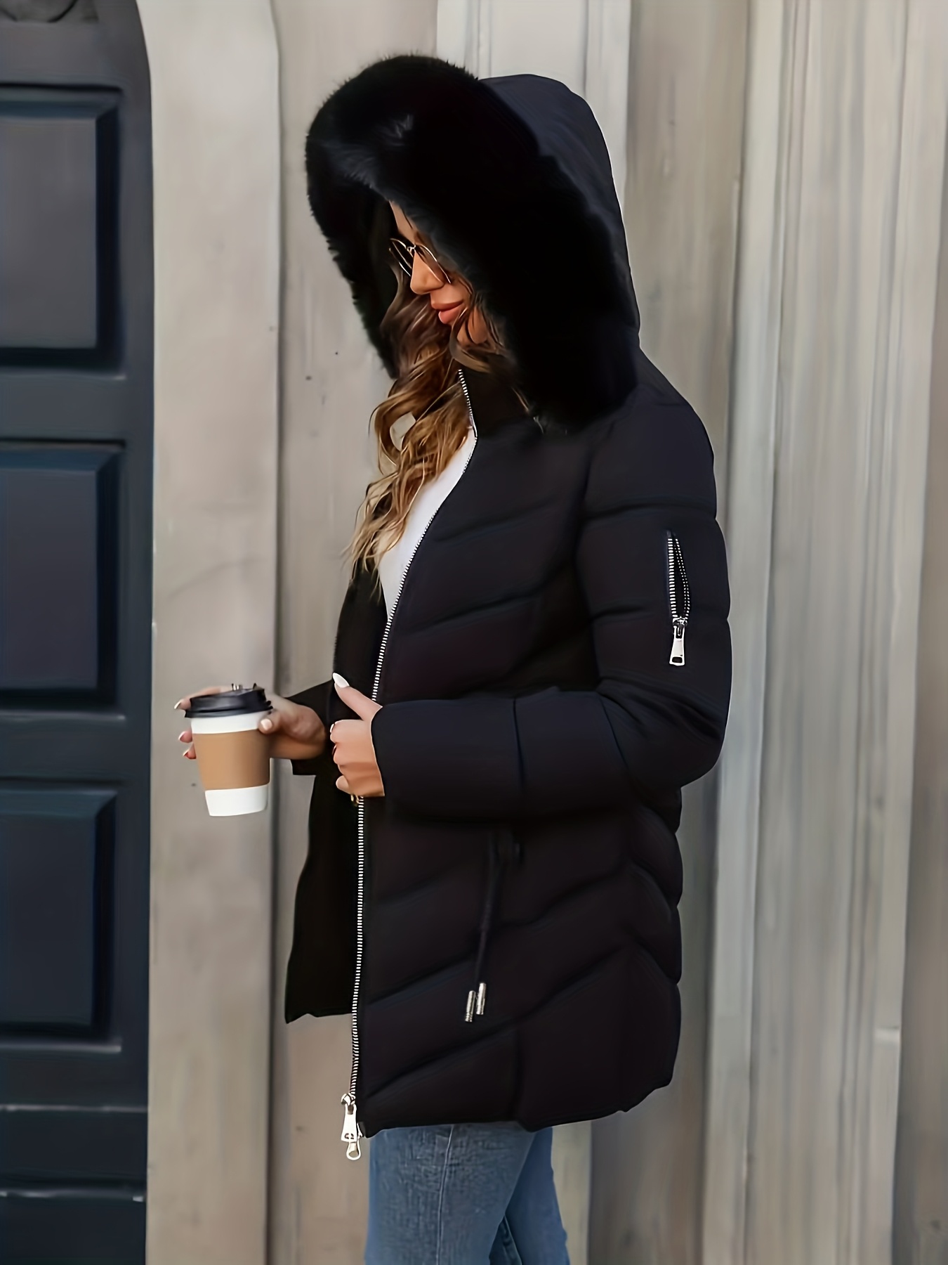 Dames Elegante Winterjas - Warme All-Season Zwarte Jas, Duurzame Rits Sluiting