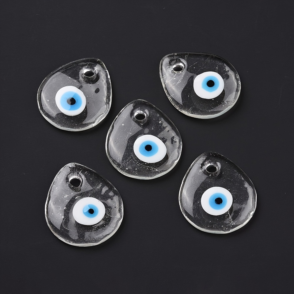 Image of 2d Flat - Set Of 10 Handcrafted Lampwork Eye Pendants, Flat Teardrop Shape, Measuring 34x30x5mm, Perfect For Your Own Jewelry And Charms