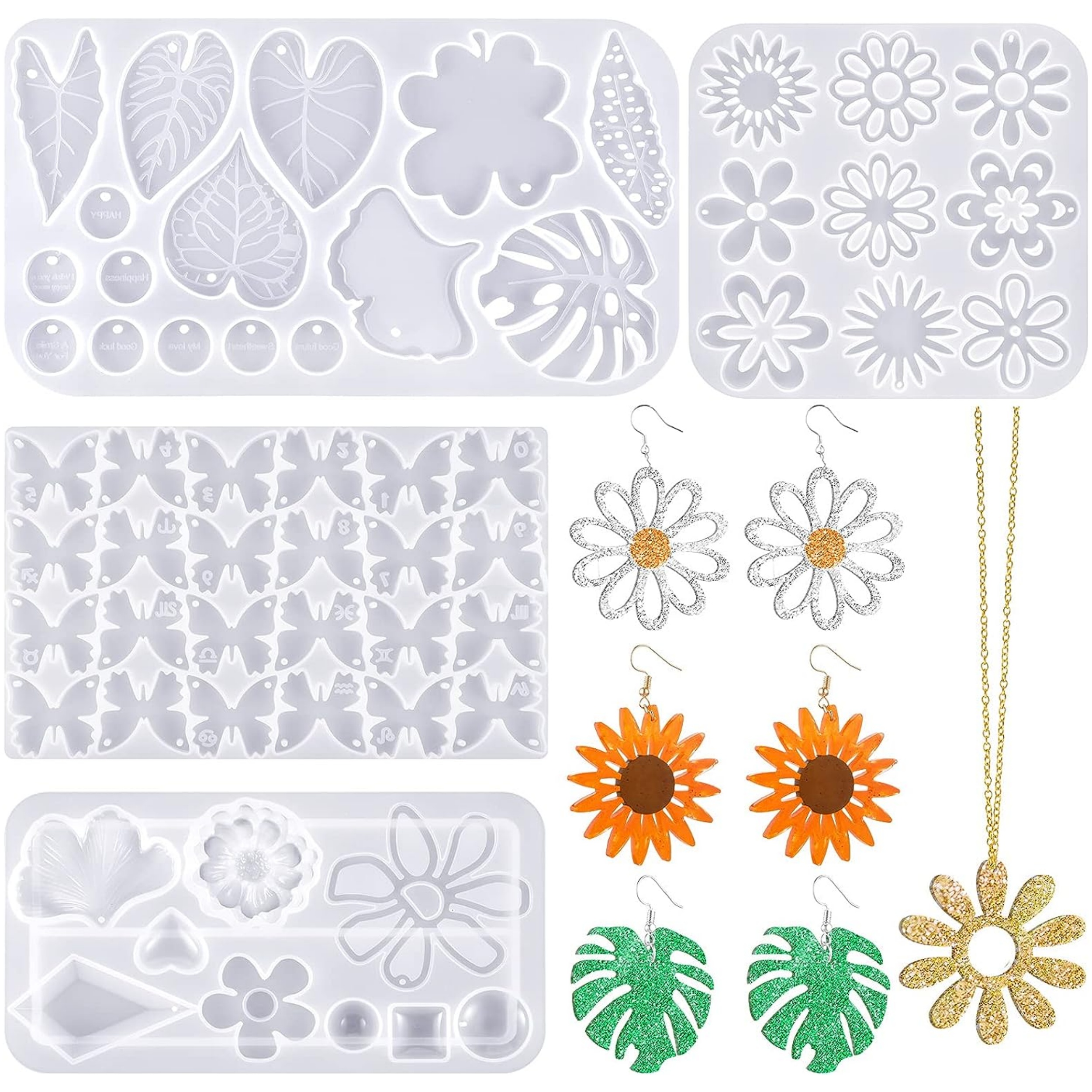 

1pc Jewelry Earring Silicone Mold, Flower, Leaf, Earring Pendant Silicone Mold, Women's Epoxy Resin Mold, Used For Jewelry Making, Diy Craft Pendant 4 Styles From