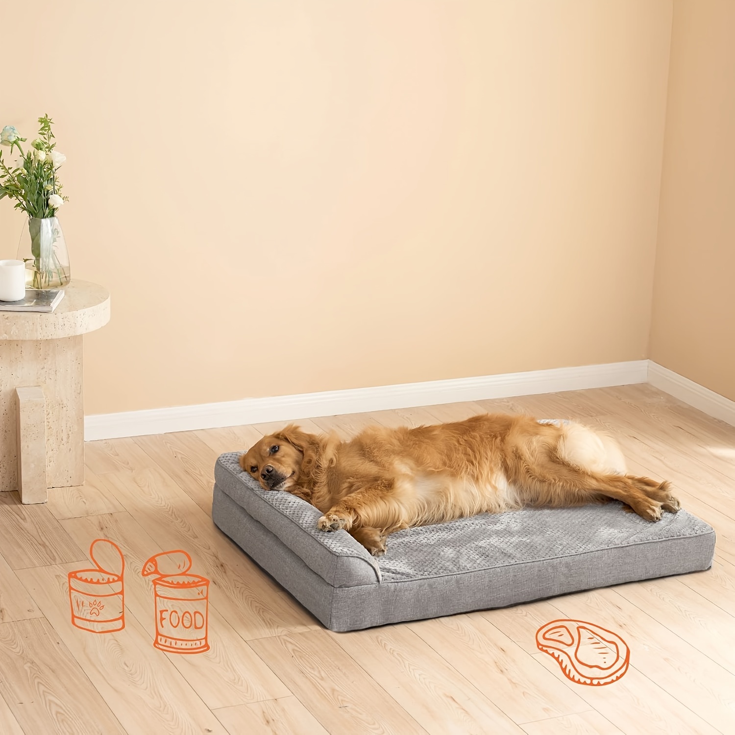 orthopedic dog bed for   plush gray polyester pet bed with ergonomic support durable rectangular design for medium large small extra small breeds pet winter bed plush pet sofa ergonomic pet sofa Product details 6