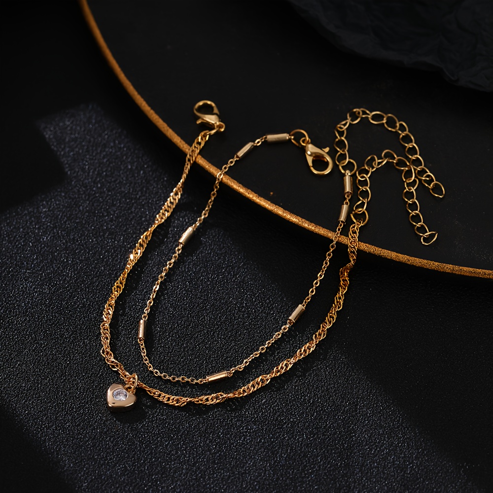 2pcs Stackable Ripple Chain Bracelet Set with Heart Pendant