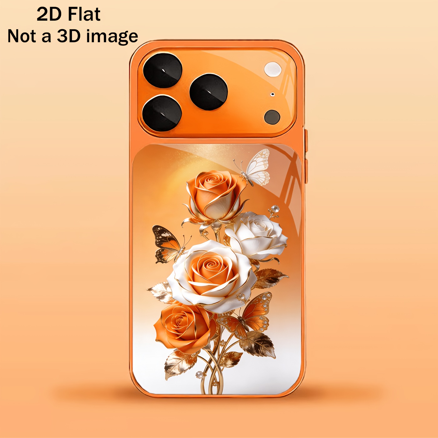 TEMU Phone Case - 2dflat Orange White Pattern, Orange Glass Phone Case, Suitable For Iphone17/17pro/17air, 16/16pro/16promax/16plus,