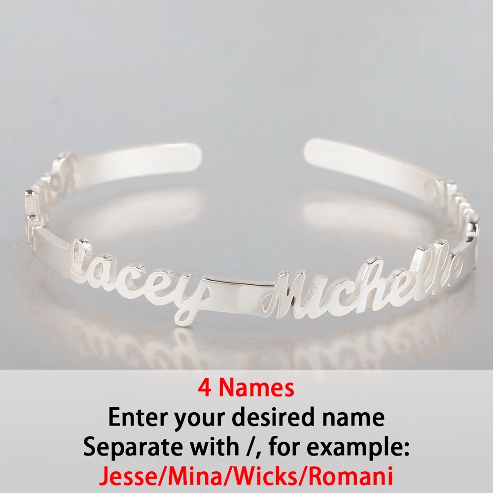 TEMU Personalized Stainless Steel Open Bracelet With 1-4 English Names 18k Gold-plated Women's Custom Jewelry, Holiday Gifts, Christmas Gifts,