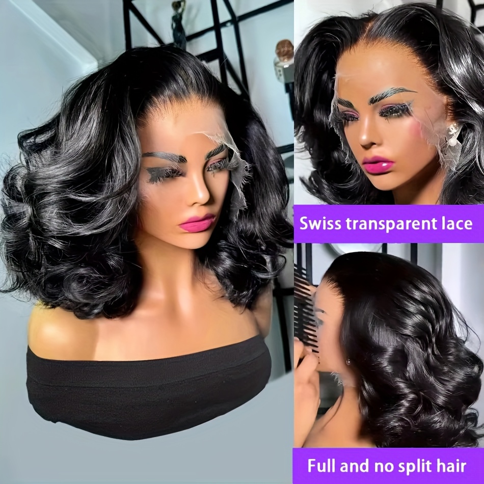 body wave bob wig 13x4 transparent lace frontal wig - Temu  display picture 3