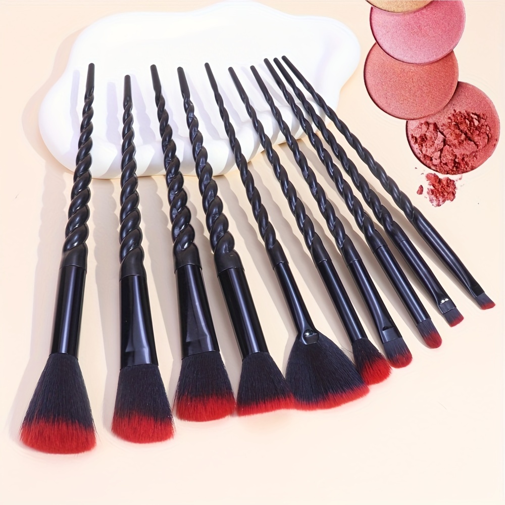 

10-piece Oval Makeup Brush Set - Professional Cosmetic Tools With Abs Plastic Handles, Nylon , Unscented, Suitable For Types