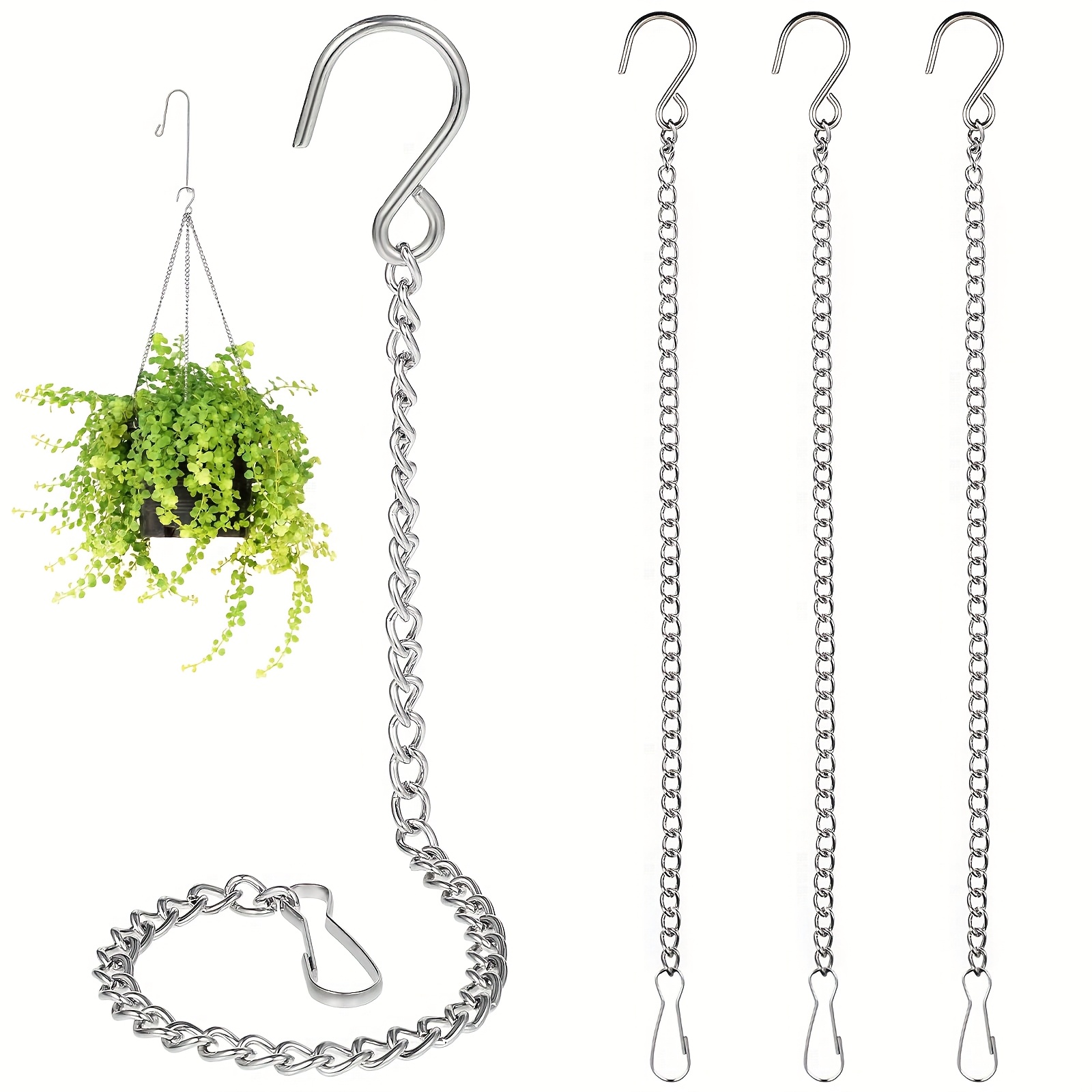 Image of Set Of 4 Chains For Suspending Hanging Baskets, Suitable For Outdoor Use, Featuring A 25.7 Cm Holder Chain With Clips And S-hooks, Ideal For Hanging Plant Pots