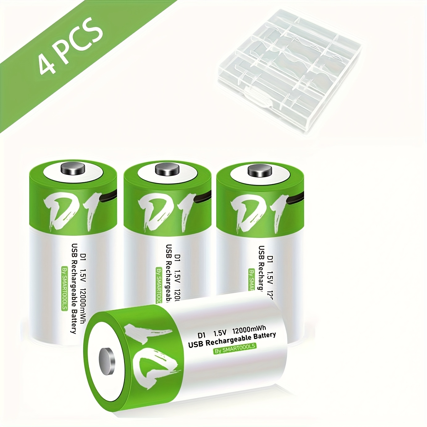4 kosov D baterije, Ultra-trajne polnilne litij-ionske baterije D, visoka kapaciteta 1,5 V 8000 mAh/12000 mWh, hitro polnjenje v 3 urah,