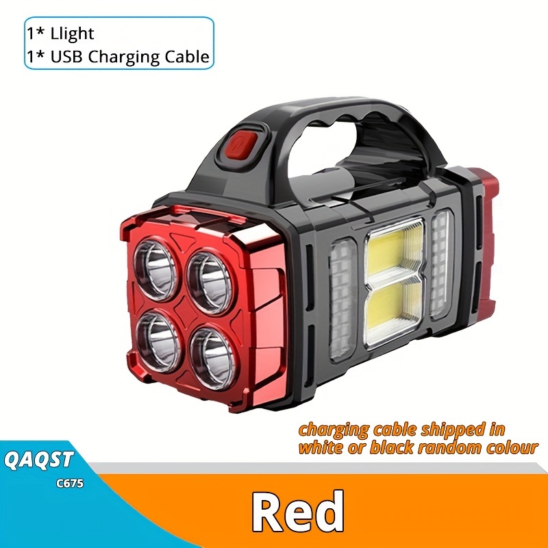 TEMU 1pc Rechargeable Portable Solar Flashlight Lantern, Multi-functional Handheld Light - 1500mah Emergency Torch, Usb Charging, For Camping & Fishing