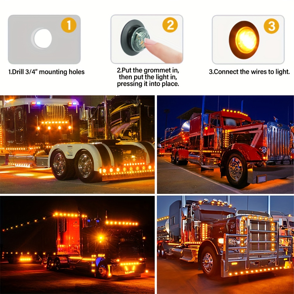 Find 20X Mini 12V 3/4" Round 3 LED Amber Side Light Marker Truck Bullet License Lamp In Shenzhen