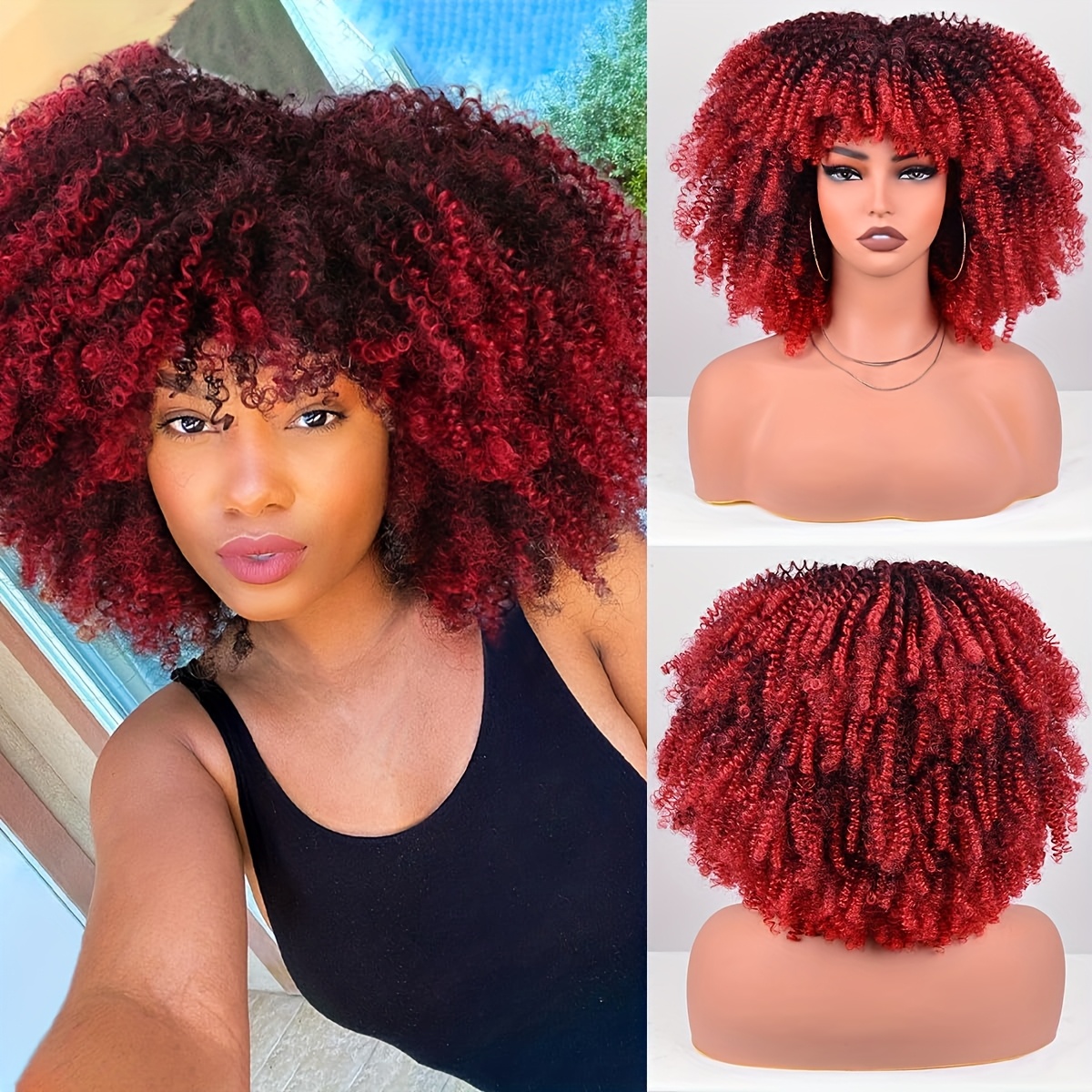 women's afro curly/ heat resistant synthetic wig 120% Temu