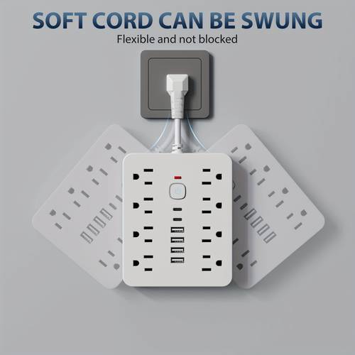 14 in 1 power strip with protection touch control 8 ac power outlets and 6 usb ports including 2 type c ports in a wall mounted extension cord design ideal for office and school environments