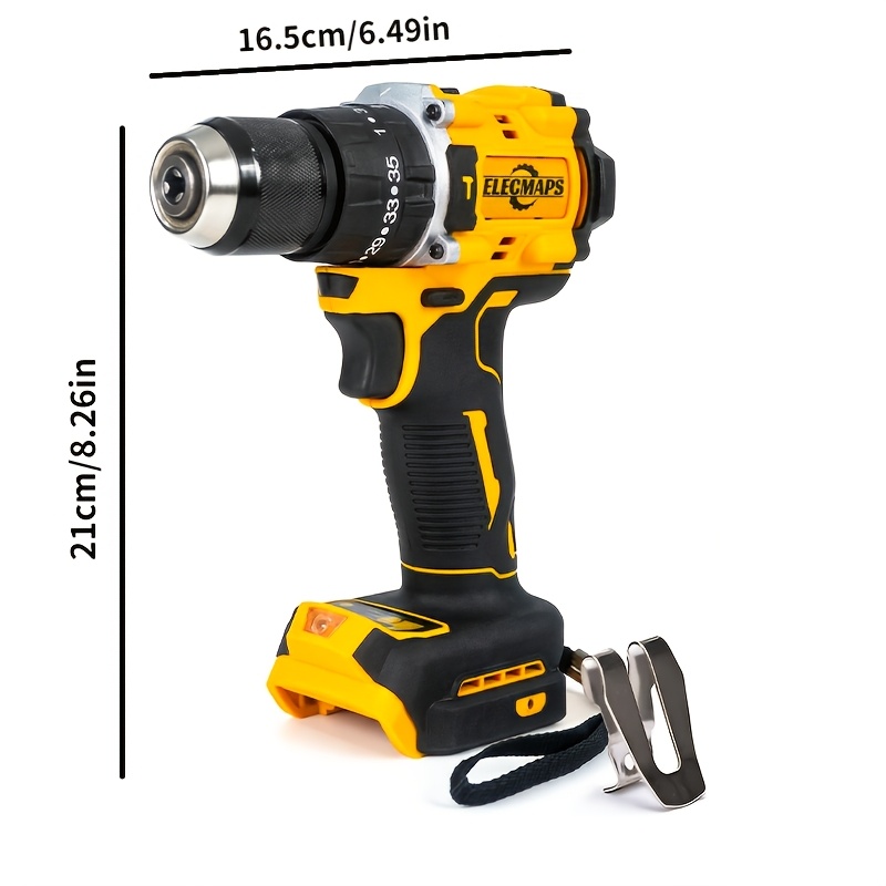 Brushless 3/8" Cordless Electric Drill with LED Work Light and 6 Drill Bits, Battery Not Included, Lightweight Metal Design for Home Renovat