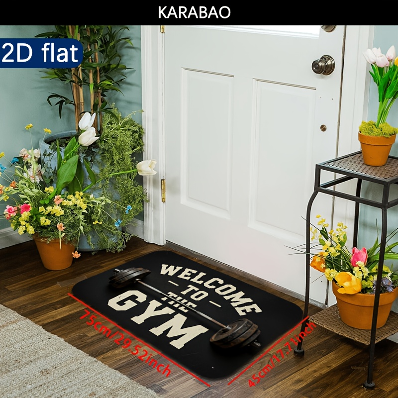 TEMU Tapis de sol plat 2D, 1 pièce " au Gym", motif haltère de musculation, matériau en , épaisseur 1,2 cm, poids 500 g/m², lavable en machine,