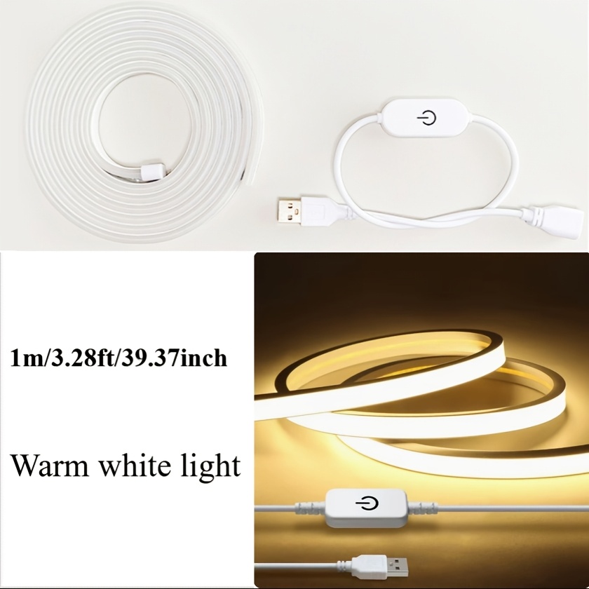 Tira de luz LED de neón inteligente con control táctil, blanco cálido/blanco, 100.0 cm/200.0 cm/299.97 cm/5.0 metros, alimentación por USB, regulable, para bricolaje, flexible y cortable, apta para uso interior/exterior, espejos, televisores, computadoras, armarios, escaleras, decoraciones de fiesta - Imagen 5