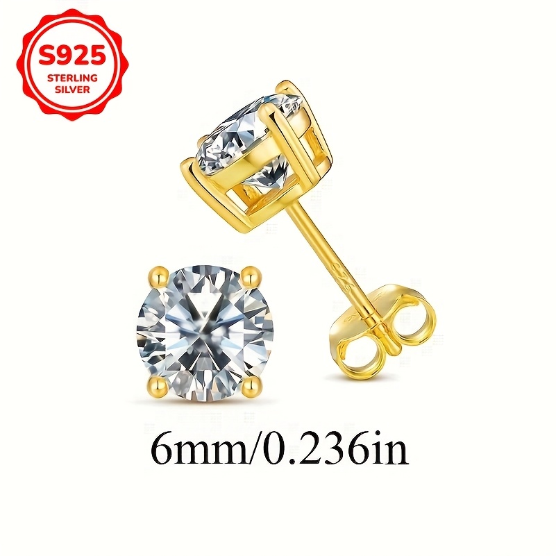 Image of A Pair Of Luxurious Fashion Earrings For Women, Made Of 925 Sterling Silver Weighing 0.1-0.8 Grams. Low-allergy Earrings Feature Round Synthetic Zirconia Stones In Sizes 3/4/5/6 Mm