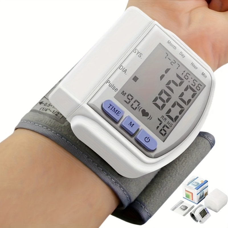   kun automatic wrist blood pressure monitor digital sphygmomanometer with large lcd display adjustable strap battery powered easy to read heart rate and memory storage features no   Product details 0