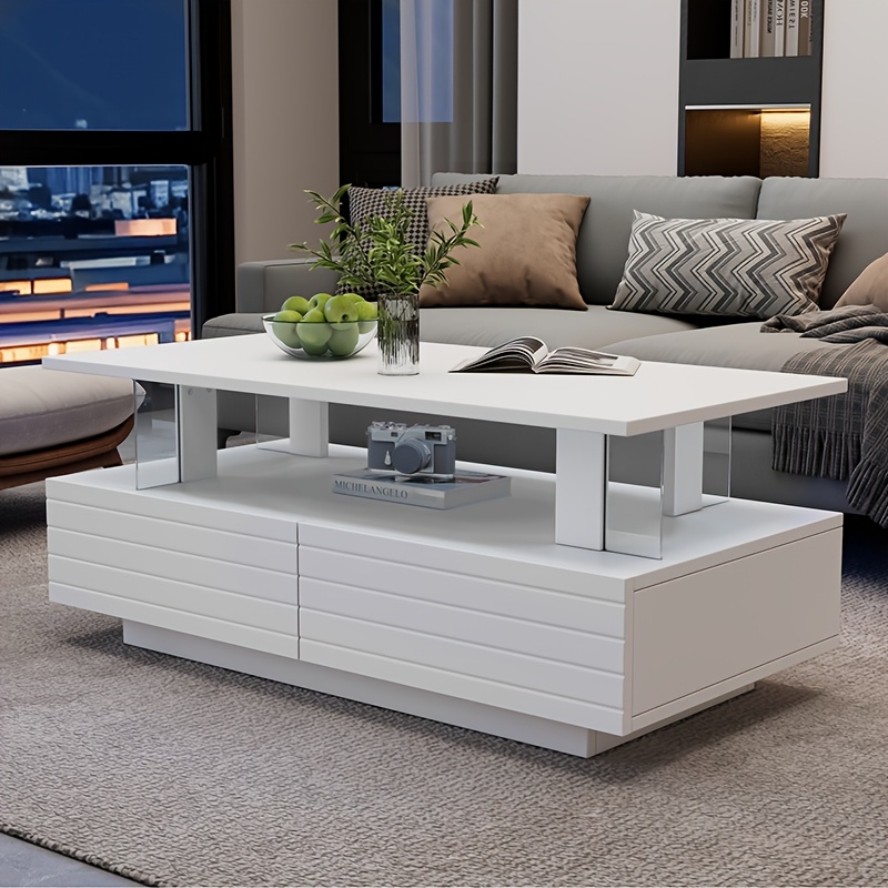 TEMU A White Coffee Table With Storage, Perfect For The Living Room, As A Side Table, Or For Gatherings And Office Use, Featuring A Double-layer