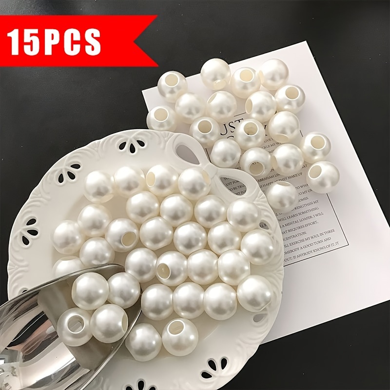 TEMU 15 piezas/Cuentas grandes de ABS con agujero de 24 mm, para cordón elástico o hilo , accesorios para cordón de abalorios DIY