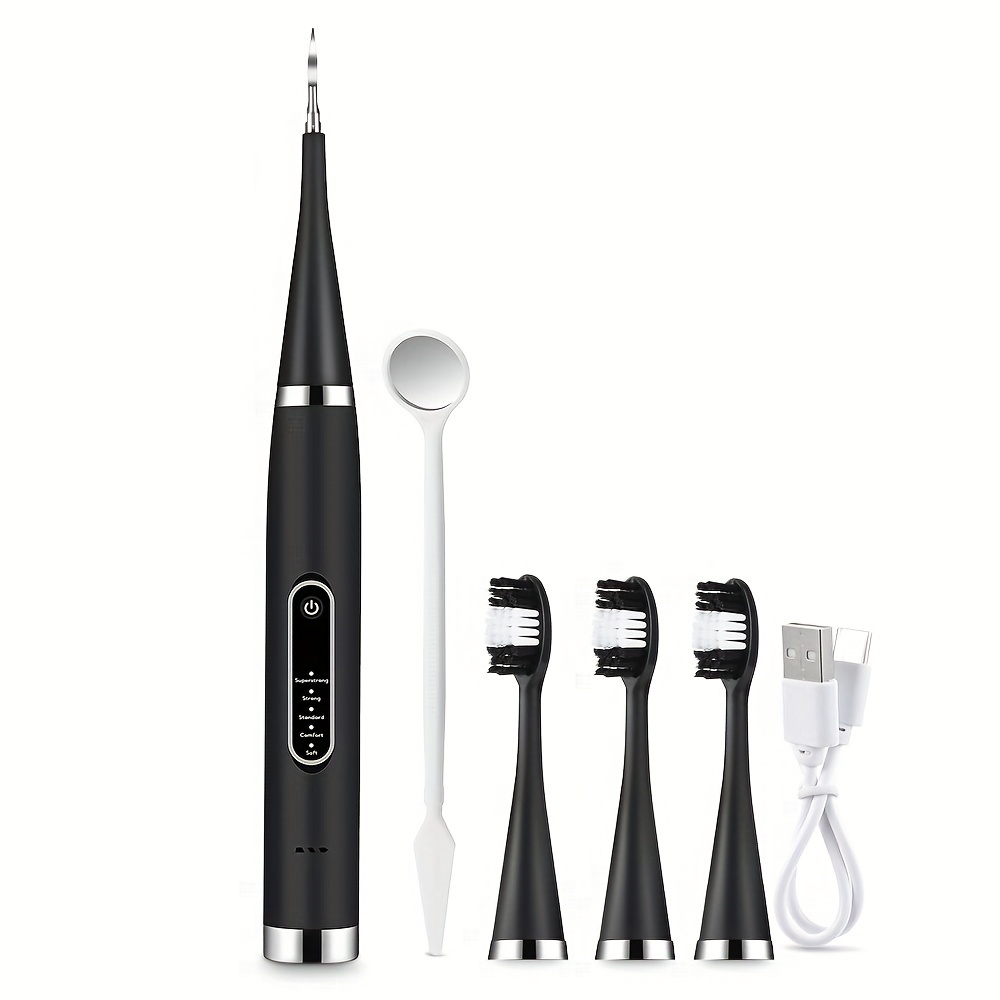 

Electric Toothbrush Cleaner Set, Dental Scaler, Scaler Calculus Removal Tool, 5 Modes, Usb Quick Charging, 4 Replaceable Heads